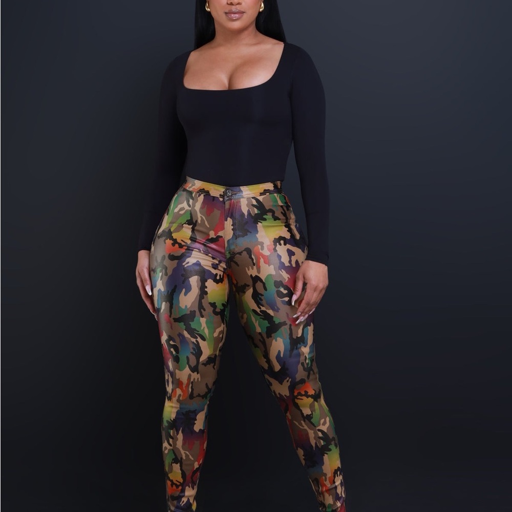 Can't Survive Faux Leather High Rise Pants - Olive Camo